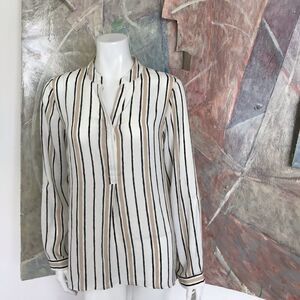 Everly Striped Popover White Blouse Top SZ Small